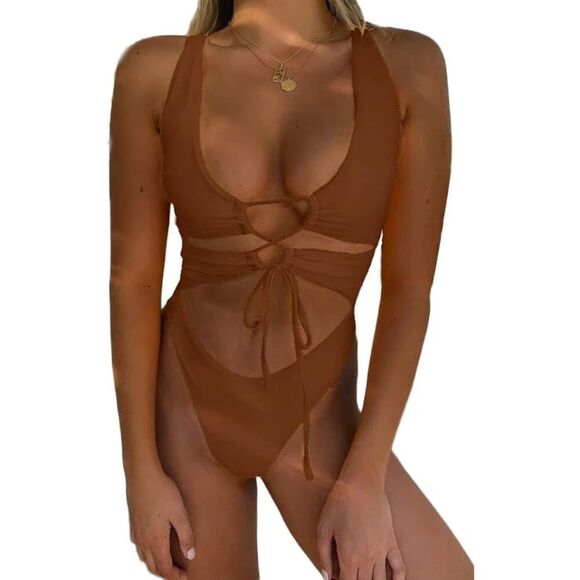 CHYRII Women's Sexy Cutout Lace Up Backless High Cut One Piece Swimsuit Monokini - Picture 2 of 2